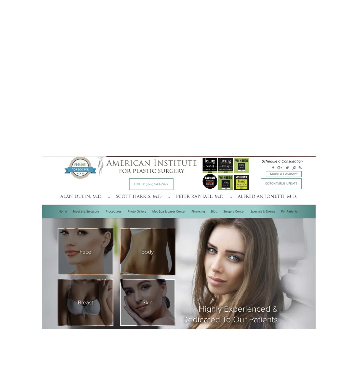 american institute for plastic surgeryy website screenshot