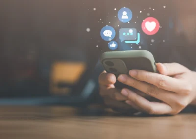 man using social media on cell phone